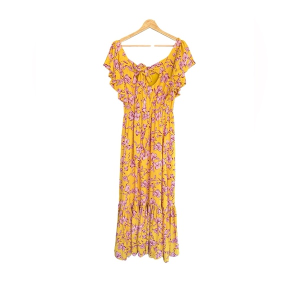 Sachin & Babi Yellow Floral Maxi Dress Flutter Sleeve Sz 6 - Picture 7 of 12